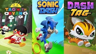 Tag with Ryan vs Sonic Dash vs Dash Tag - Run Gameplay All Characters Unlocked All Costumes