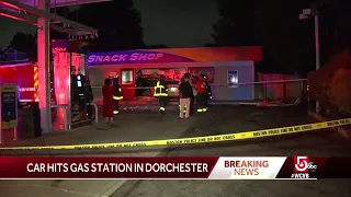 Car hits gas station in Dorchester