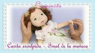 Cabeza de muñeca de tela esculpida, Carmencita