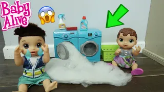 BABY ALIVE Drake Brakes The Washer Cleaning Routine Fail!! baby alive videos