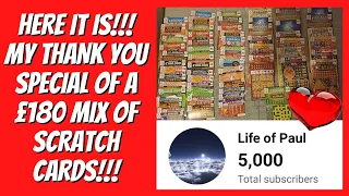Thank you to each and everyone of you who got me to 5000 subscribers, £180 scratch card special.