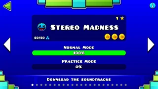 Stereo Madness, Back on Track y Polargeist completados (Con monedas)