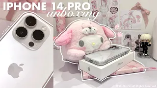 🐰🎀🎧 iPhone 14 Pro Unboxing (silver) || accessories, phone tour & more! 💭【aesthetic & relaxing】