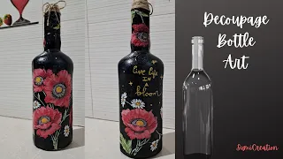 DIY Bottle Art| Decoupage Floral bottle Vase| Home Decor Idea| Best out of waste| SumiCreation