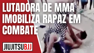 Lutadora de MMA imobiliza rapaz em combate