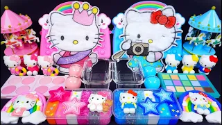"Hello Kitty Pink VS Blue" Slime. Mixing Makeup into clear slime! 🌈ASMR🌈 #satisfying #슬라임 (412)
