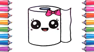 How to draw a cute toilet paper step by step - SUPER EASY