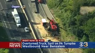 Overturned truck spills dirt on PA Turnpike near Bensalem