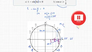 Équation Inéquation trigonométrie - résoudre 1-sin(2x)=0 & cos(x)⩾1/2  Première Terminale S