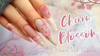 Cherry Blossom Nails | Encapsulated Glitter | Hard Gel Design