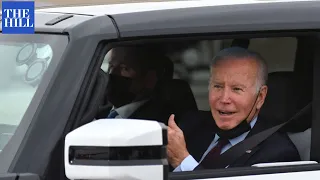 President Biden Test Drives New Electric Hummer During GM Factory Tour