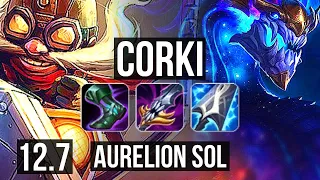 CORKI vs AURELION SOL (MID) | 13/2/10, 1000+ games, Rank 8 Corki, Legendary | BR Grandmaster | 12.7