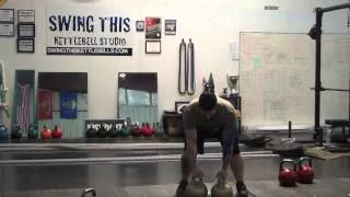 Double 48kg Kettlebell Clean into Squat