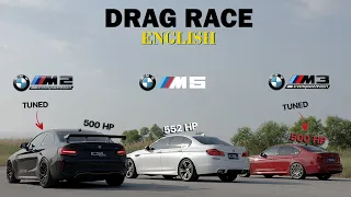 BMW M2 F87 vs M3 F80 vs M5 F10 DRAG RACE