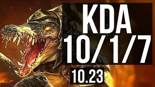 RENEKTON vs CHO'GATH (TOP) | 10/1/7, 1600+ games, 1.2M mastery, Legendary | KR Diamond | v10.23