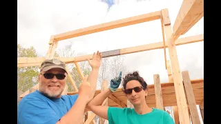 Off Grid Homesteading, Post And Beam Build...Third Floor Beam Install For Bert's Lookout.