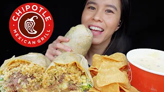 ASMR CHIPOTLE GIANT BARBACOA BURRITO + CHIPS & QUESO MUKBANG (NO TALKING) EATING SOUNDS | Rossikle