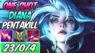 S+ WINTERBLESSED DIANA JUNGLE PENTAKILL WINTER MAP 90% K.P ONE-SHOT DIANA | Build & Runes Season 13