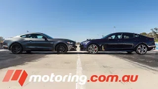 Ford Mustang GT v Kia Stinger GT Drag Race | motoring.com.au