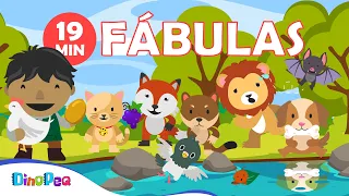 FÁBULAS Y CUENTOS para niños 🦁🦊🐱🐶🐔🐜 19 min | +RECOPILACIÓN | Cuentos para dormir | DinoPeq 🦖