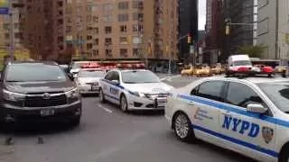 NYPD SURGE DRILL ASSEMBLED & READY TO ROLL ON COLUMBUS CIRCLE ON THE WEST SIDE OF MANHATTAN, NYC.