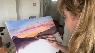 ASMR 'Sunset Mountain'Part 1.Brush sounds canvas#asmr #asmrvideo #lofiasmr #satisfyingasmr #art