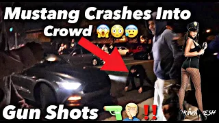 Huge Car Meet Gone Wrong Mustang Loses Control And (Crashes) All Hell Breaks Loose (Shots Fried)