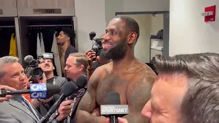 LeBron James watches Bronny's USC game while giving postgame interview 🎥 | NBA on ESPN