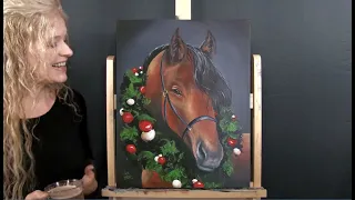 Learn How to Draw and Paint "HOLIDAY HORSE" with Acrylic Paint - Paint & Sip at Home - Fun Tutorial