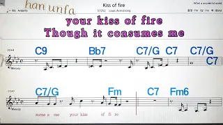 Kiss of fire/Louis Armstrong💋노래방, 통기타 , 코드 큰악보,  가라오케, 반주💖Karaoke, Sheet Music, Chord, MR