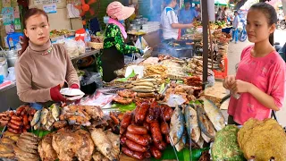 Best Cambodian street food for lunch - Delicious Khmer food, Roasted Fish, Pork, Frog & More