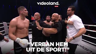 Jamal Ben Saddik klimt ring in en valt Rico Verhoeven aan tijdens Glory Grand Prix