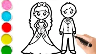 Bride and groom drawing for toddler | bride and groom drawing | couple drawing |kidsart |kids video