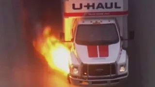 Flames shoot from U-Haul truck during a police chase in California