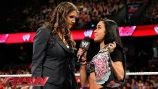 Raw - Stephanie McMahon calls into question AJ Lee's Divas Championship win at WWE Payback: June 13, 2013