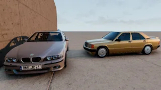 BMW e39 vs Mercedes-Benz W201 💥 200 KM/H both cars 💥 BeamNG.Drive CRASH test