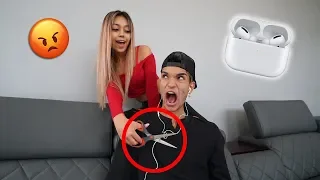 Cutting My Boyfriend's Earphones, then Giving Him AirPods Pro!