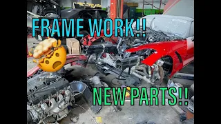 Part 3 Crazy Corvette C7 REBUILD !!! FRAME WORK!! NEW PARTS