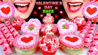 ASMR VALENTINE'S DAY RACE, CHOCOLATE PRETZELS, MOON PIES, LITTLE DEBBIE HEART CAKES, PINK CUPCAKES