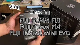 Unboxing Fujifilm 50mm f1.0, 33mm f1.4 and the Instax Mini Evo