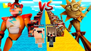 DESAFIO DE LUCKY BLOCK de FREDDY VS SUN FNAF SECURITY BREACH 😱😂 BEBE NOOB Y BEBE NOOBSI EN MINECRAFT