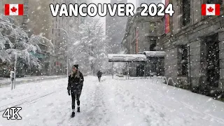 🇨🇦 【4K】❄️❄️❄️ EXTREME SNOWSTORM 2024 in Downtown Vancouver BC, Canada. Travel Canada. Relaxing walk.