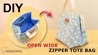 DIY Open Wide Zipper Tote Bag | Multi Purpose Bag Easy Tutorial [sewingtimes]