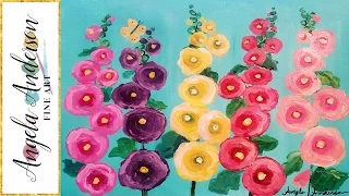EASY Hollyhocks Floral Acrylic Cotton Swabs Painting Tutorial for Beginners LIVE