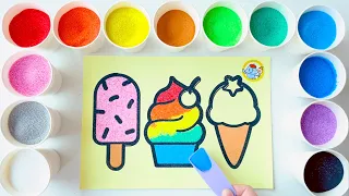 Sand painting Rainbow Ice Cream Popsicle for Kids and Toddlers, How to Draw & Coloring, Easy art