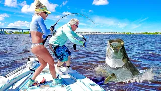 Unexpected GIANT 100lb+ Tarpon Battle Inshore Bridge Fishing! *Florida Fishing*