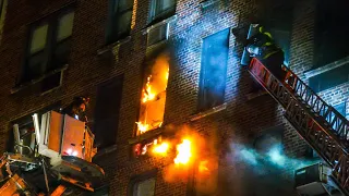 **EARLY ARRIVAL High-Rise FIRE!** FIRE out the Windows! - FDNY Battles 10-77 on UES [Box 1178]