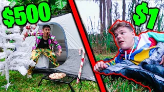 OVERNIGHT SURVIVAL CHALLENGE - $1 vs $500 CHRISTMAS FORTS!!