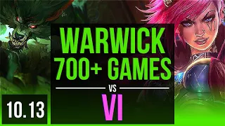 WARWICK vs VI (JUNGLE) | 700+ games, KDA 10/2/8, Dominating | EUW Master | v10.13