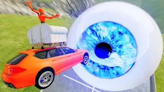 Cars Jumping Through HUMAN EYE Portal - BeamNG.drive